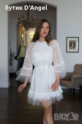 Бяла дантелена дамска рокля BATTESIMO  