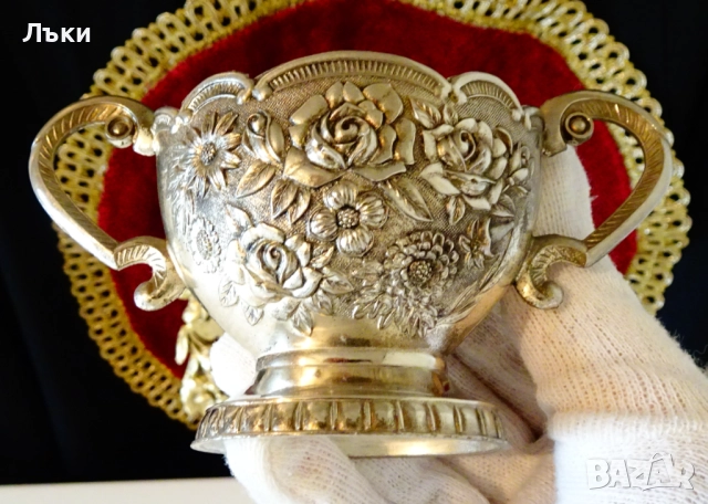 Посребрена каничка,захарница и поднос,рози,барок. , снимка 8 - Антикварни и старинни предмети - 52860398