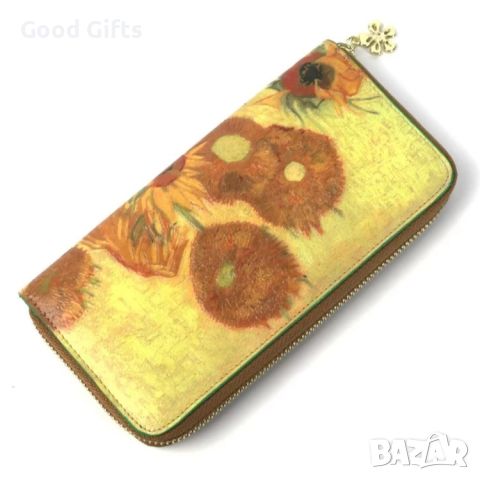 Арт Дамско портмоне от естествена кожа, Цветя Ван Гог, снимка 3 - Портфейли, портмонета - 46374596