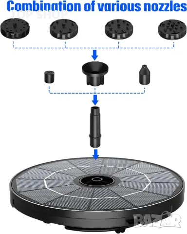 Соларен воден фонтан AISITIN Направи си сам, 2,8 W с фиксирана скоба и 6 стила фонтан