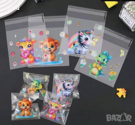 50 бр Зоо диви Животни отворена уста опаковъчни пликчета торбички за дребни сладки или др., снимка 2 - Други - 50319600