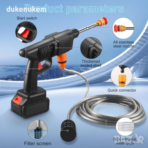 Безжична акумулаторна водоструйка 90 bar с 6-в-1 дюза, 5 м маркуч, снимка 5 - Други инструменти - 52746142