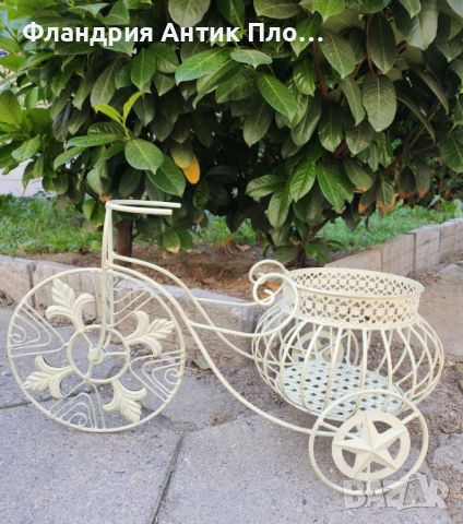 Градинска декорация кашпа "Ретро Велосипед"- бяло, снимка 3 - Градински мебели, декорация  - 46363282