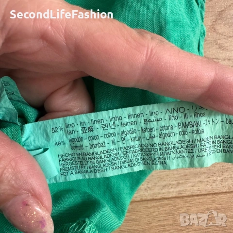 Рокля Zara лен памук зелена размер XS, снимка 5 - Рокли - 54155008