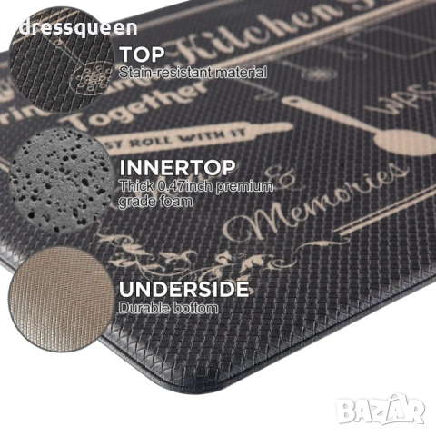 4575 Луксозен Комплект Пътеки за Кухня с Мемори Пяна – Водоустойчиво PVC, 2 броя (45x75см и 45x120см, снимка 4 - Пътеки - 53815186