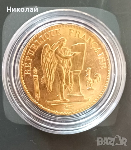 20 френски франка златна монета Гениус, снимка 2 - Нумизматика и бонистика - 52333302