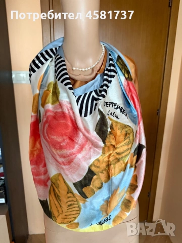 Голям копринен шал с флорални мотиви, снимка 7 - Шалове - 51717765