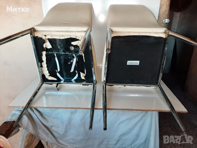 Бели кожени трапезни столове с желязна основа, снимка 17 - Столове - 53445328