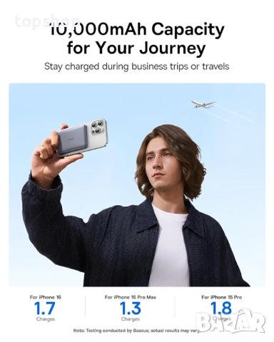 Чисто нова,фабрично запечатана! Външна батерия Baseus Picogo AM41, ултра тънка 10000mAh Qi2 Magsafe , снимка 6 - Друга електроника - 52078130