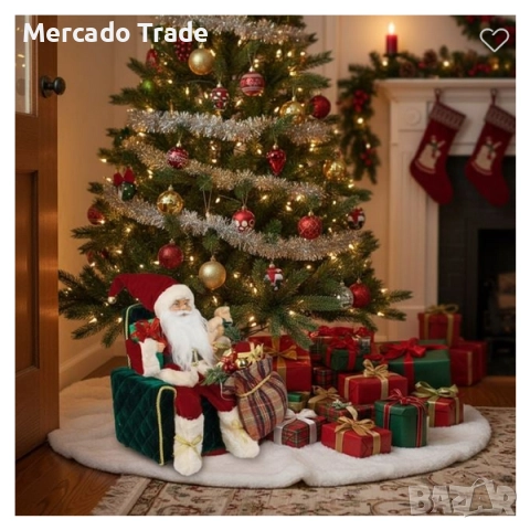 Реалистична коледна фигура Дядо Коледа в фотьойл с подаръци, звук и LED светлини, снимка 2 - Декорация за дома - 52324487