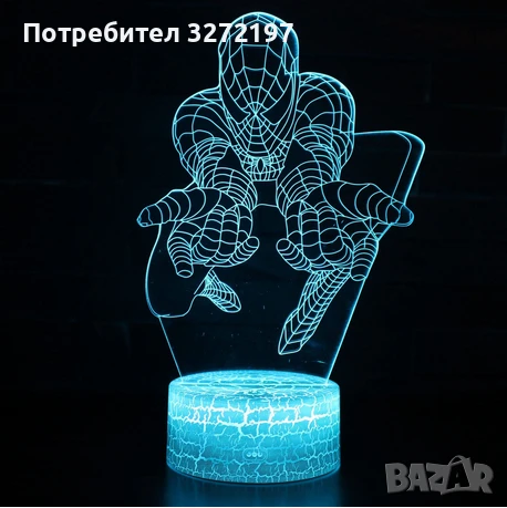 Холограмна 3D LED лампа Spider Man-дистанционно управление 16 цвята+други режими на управление , снимка 7 - Настолни лампи - 50487698