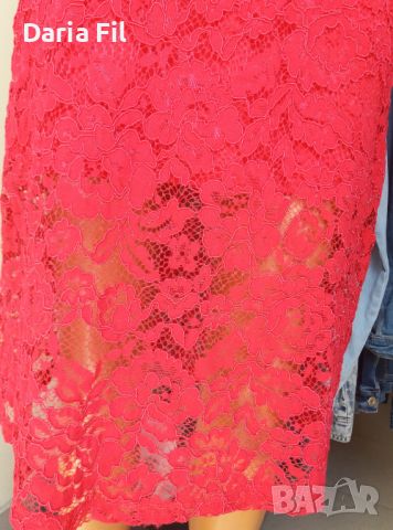 Дълга червена дантелена рокля с остро деколте , снимка 4 - Рокли - 45389605