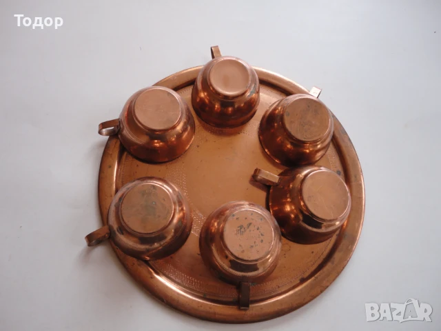 Невероятен меден бакърен сервиз чаши чаша с поднос , снимка 2 - Сервизи - 50473343