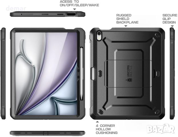 Калъф SUPCASE за iPad Air 13 инча M2 2024 с държач за молив (Unicorn Beetle Pro), черен, снимка 7 - Таблети - 46562340