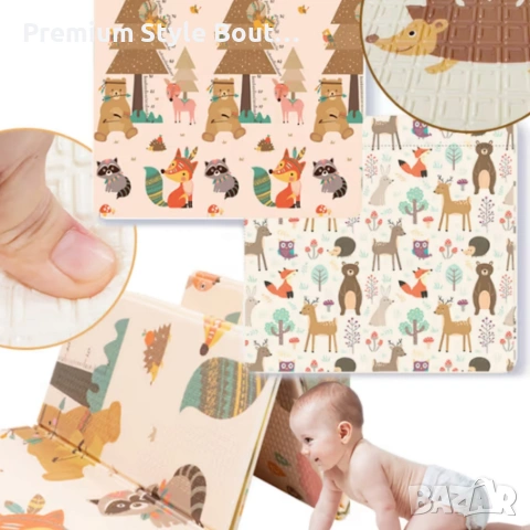 Двулицев образователен детски килим Горски животни 180 х 200 см - водоустойчив, сгъваем, снимка 4 - Други - 54001052