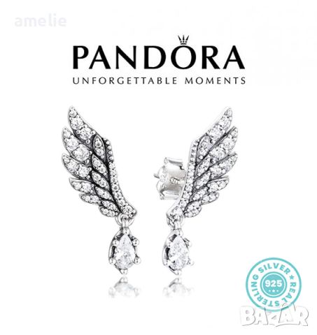 Ново! Обеци Pandora Angel Wings drops сребро 925. Ангелски криле. Колекция Amélie