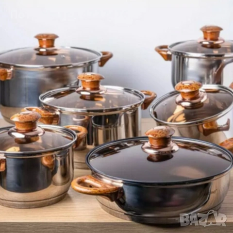 Комплект съдове за готвене от 12 части – Неръждаема стомана, равномерно нагряване и лесна поддръжка, снимка 2 - Съдове за готвене - 53342296