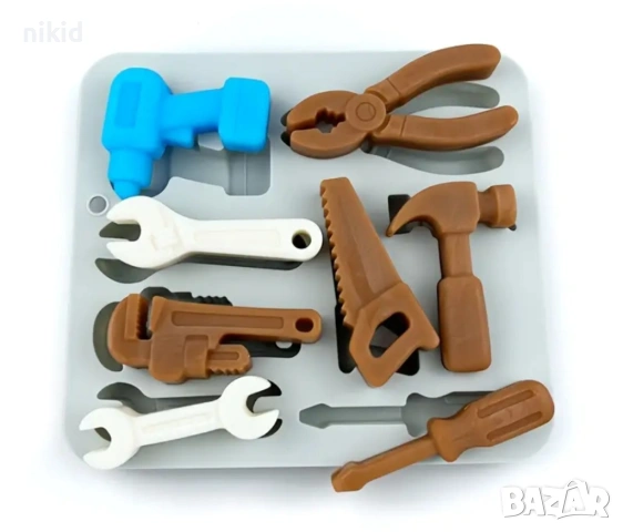  Инструменти дрелка чук клещи трион отвертка гаечен силиконов молд форма фондан гипс шоколад декор