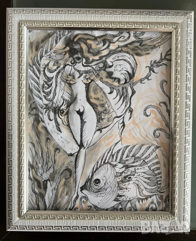 Абстрактна рисунка с женска глава А4, снимка 2 - Картини - 51677485