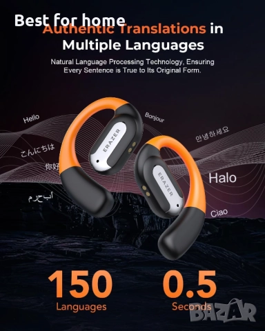 ERAZER AI слушалки за превод на езици, отворен LCD сензорен екран с превод в реално време., снимка 2 - Слушалки и портативни колонки - 52524355