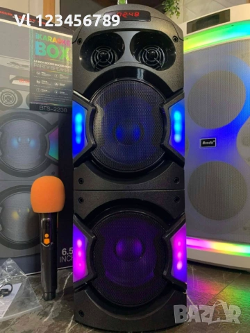 Двойна караоке колона BTS 2238 с Bluetooth 2х6.5“ микрофон и светлини, снимка 7 - Тонколони - 54165218