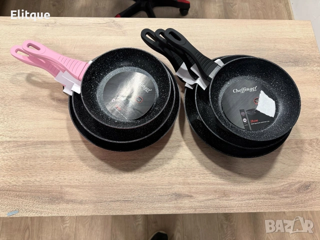 Комплект тигани Cheffinger с мраморно покритие – 3 части за всяка кухня - черен цвят, снимка 10 - Съдове за готвене - 53255898