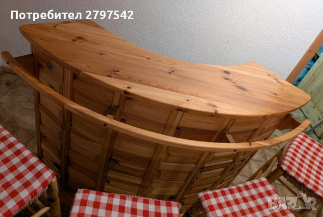 Дървен бар плот със столове , снимка 2 - Маси - 53762812