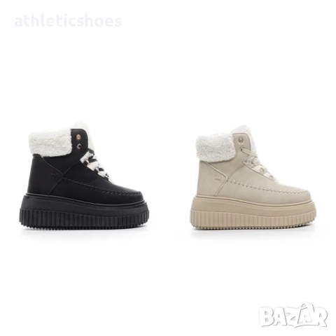 Дамски зимни боти на платформа в черно и бежово-15