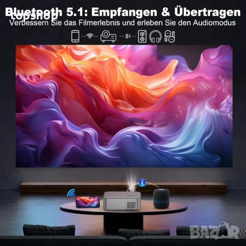 НОВ, ТЕСТВАН, ПЕРФЕКТЕН Проектор FRESHDEW, дистанционен фокус, 5G WiFi, Bluetooth, Native 1080P..., снимка 2 - Плейъри, домашно кино, прожектори - 50555953