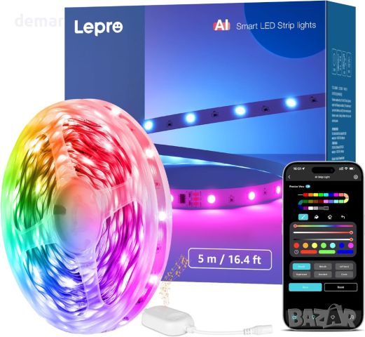 Lepro S1 Smart LED лента, 5M 150LEDs Работи с Alexa, Google Assitant, Bluetooth и WiFi App Control