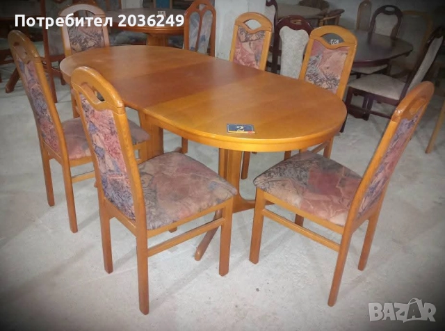 Комплект масивна разтегателна маса с 6 стола- Автомат , снимка 2 - Маси - 52595935