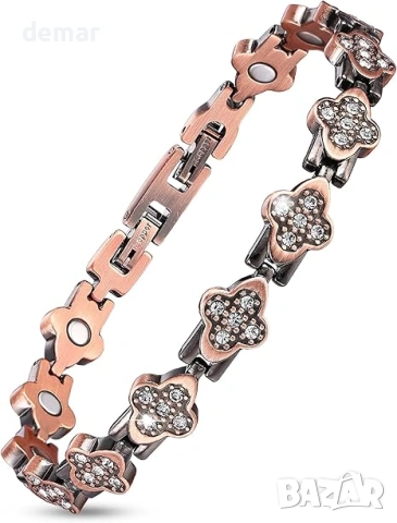 Гривна от мед BioMag 99.99% за жени, магнитна гривна за жени с дизайн на детелина за късмет