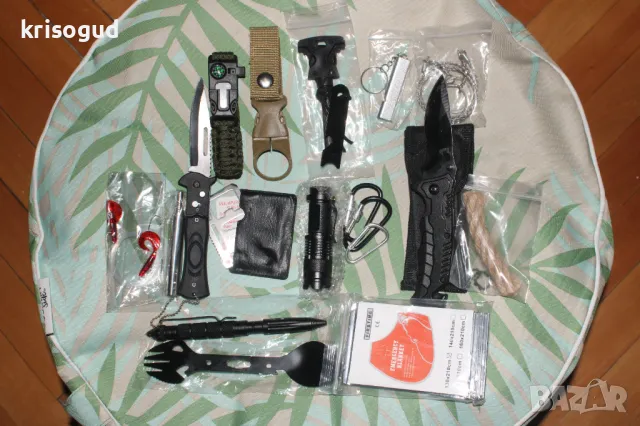 Survival Kit, комплект за оцеляване съставен от 27 части, два ножа, нов