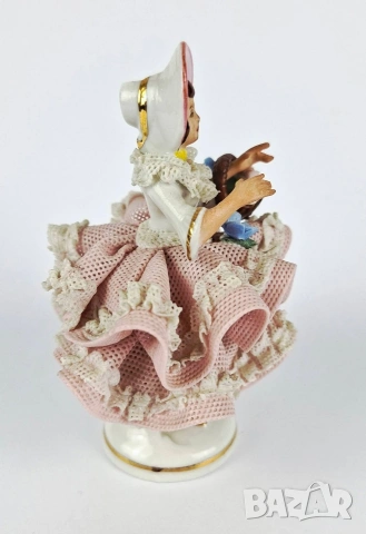 Порцеланова балерина с розова рокля и кошница - Sandizell, Dresden, снимка 4 - Статуетки - 53594866