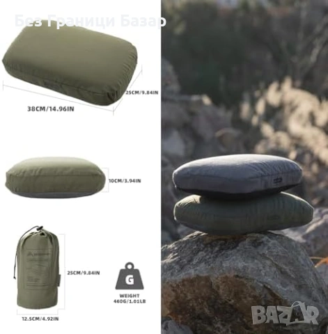 Нова Компактна възглавница за път кола къмпинг с калъфка зелена мемори пяна, снимка 4 - Възглавници - 54207760