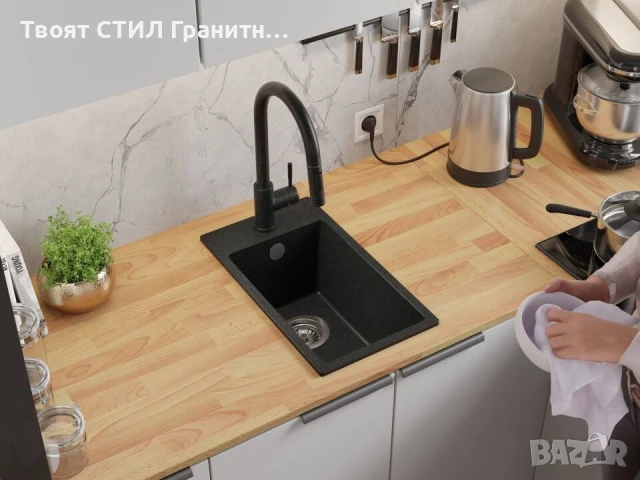 Графит кухненска гранитна мивка Рига 30 XL 280 x 500 mm, снимка 6 - Мивки - 51248957