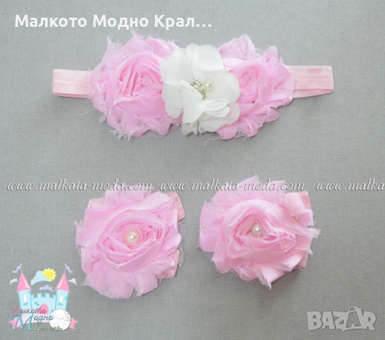 Комплект шорти с воали, лента за коса и цветя за крачета, снимка 5 - Комплекти за бебе - 51452492