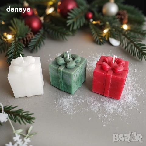 6233 Коледна свещ снежинка или подарък – бяла, зелена, червена, снимка 3 - Други - 52413517