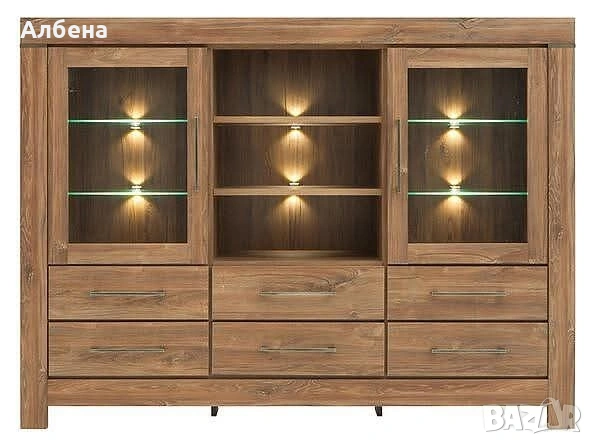 Витрина GENT KOM2W6S/13/17 с LED осветление – Дъб Стърлинг