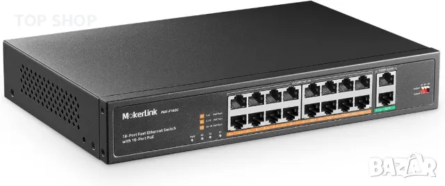 MokerLink 16-портов PoE switch с 2 Gigabit Uplink Ethernet прт, снимка 1 - Суичове - 48481972