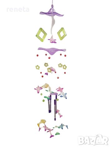 Вятърен звънец Делфини, Метал/пластмаса, Многоцветно, 50 см, снимка 1 - Декорация за дома - 46071138