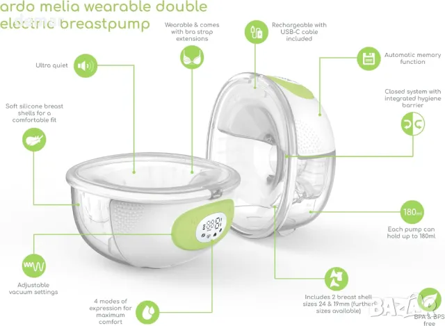 Двойна електрическа помпа за кърма Ardo Melia, 4 режима и 15 нива, акумулаторни, снимка 2 - Помпи за кърма - 49885919