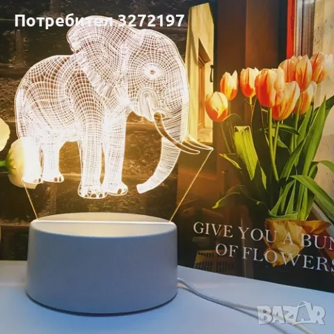 Холограмна 3D LED лампа - Слон, снимка 3 - Настолни лампи - 49582646