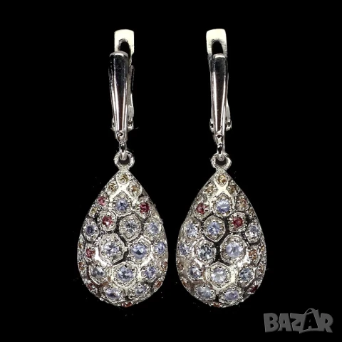 925 сребърни обеци с танзанит и гранат родолит, подходящи за подарък