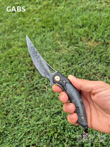 Уникален сгъваем ръчно изработен нож,Дамаска стомана VG10 с кания, снимка 12 - Ножове - 51442841