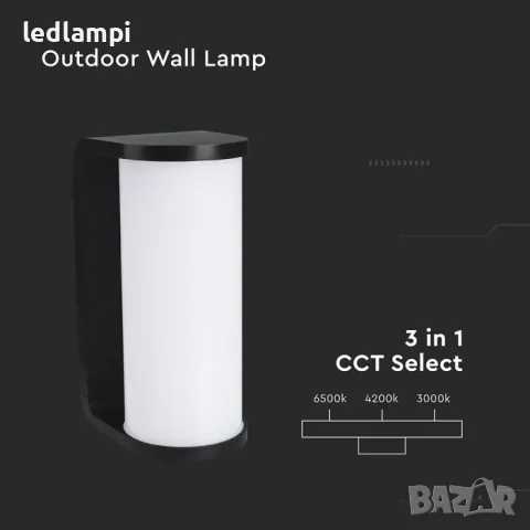 LED Стенен Осветител 12W 3в1 Черен IP65, снимка 2 - Лампи за стена - 50109685