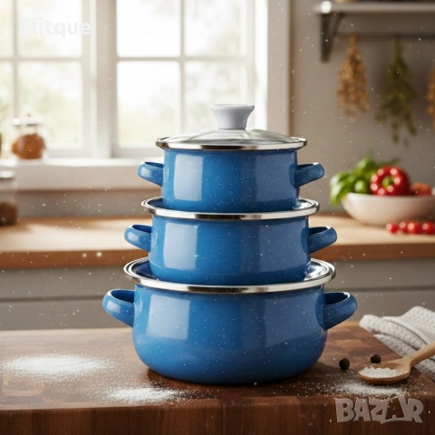 Комплект от 3 тенджери - 16см, 18см, 20см, снимка 4 - Прибори за хранене, готвене и сервиране - 53325931