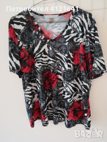 Блуза къс ръкав, бяло/черно/червено, гръдна обиколка 114, снимка 1 - Тениски - 46458178