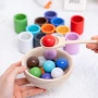 Дървена игра за сортиране с цветни топчета и чашки, снимка 2