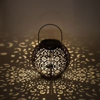 Слънчев фенер соларна лампа бронзова топка висулка марокански перфориран дизайн Ø21x18cm, снимка 3 - Соларни лампи - 45780830